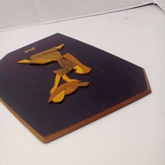 Vintage Wood Art Plaques Carved Inlay Women Bread Decor Wall Hanging Isreal - Picture 6 of 9